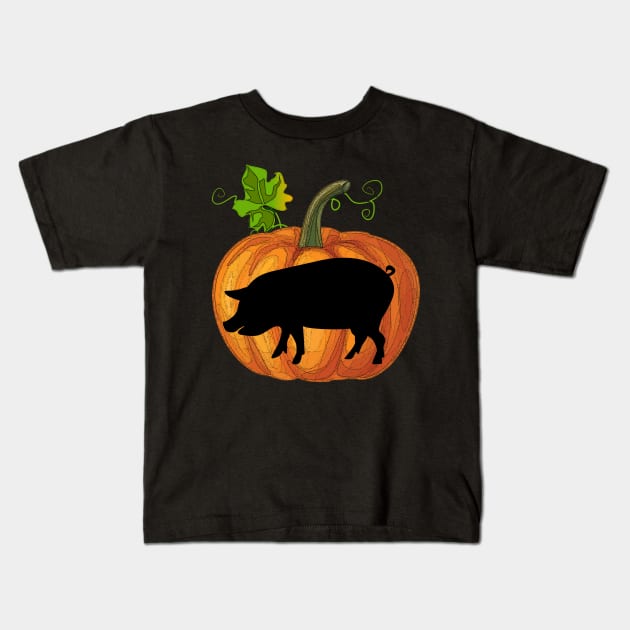 Pig in pumpkin Kids T-Shirt by Flavie Kertzmann